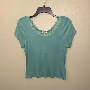 Lace-Trim Ribbed Tee